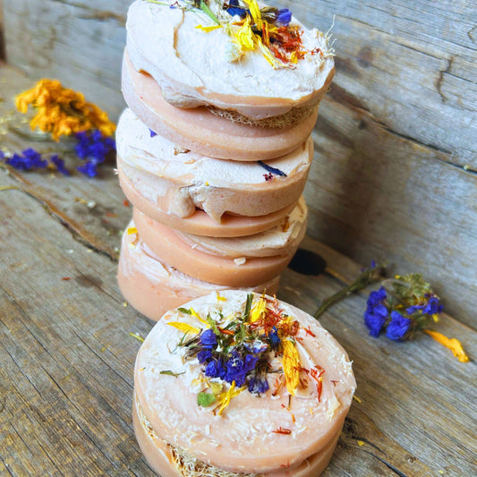 French Tea Cakes | French Pink Clay Tallow Loofah Soap